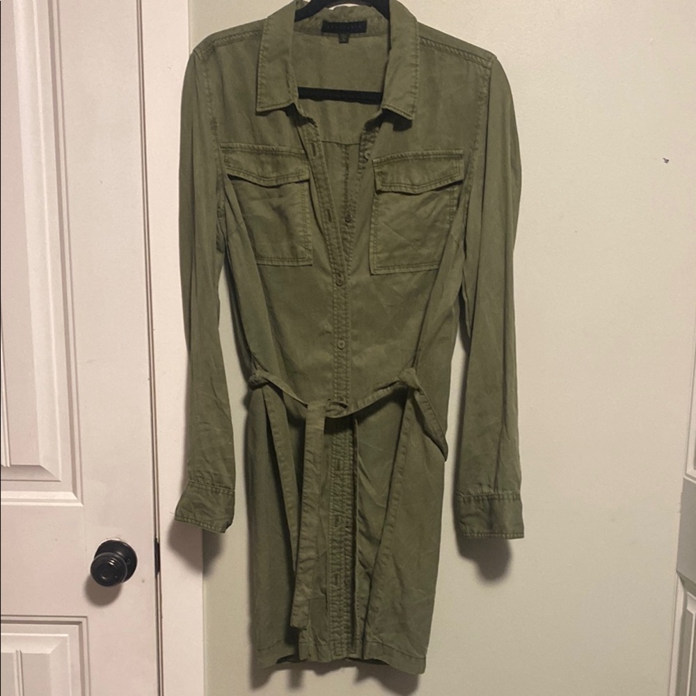 Sanctuary brand Anthropologie Sage Green Button down Shirt Dress- Sm - waist tie